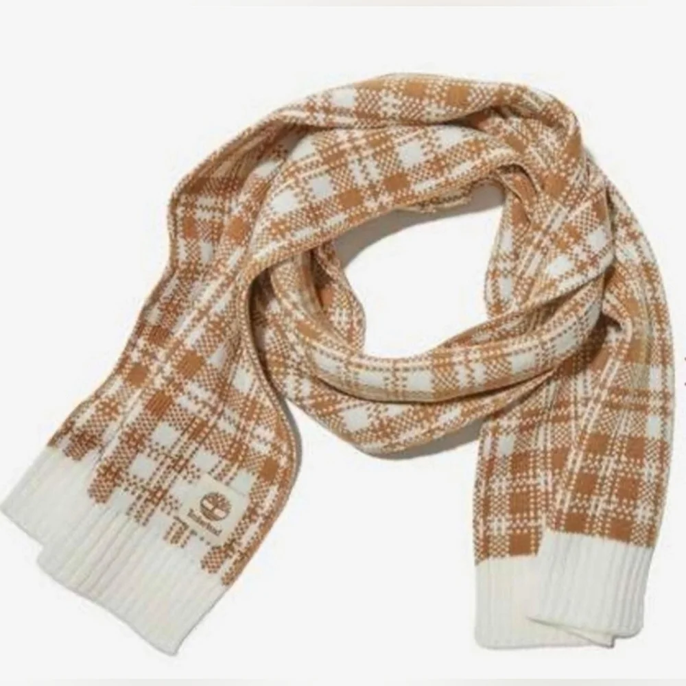 Timberland Gold And Cream Acrylic Plaid Scarf - New With‎ Tags - Cozy Knit